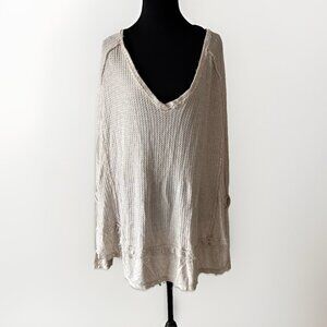 We The Free People Laguna Thermal Waffle Oversized Top Oatmeal M Boho Grunge